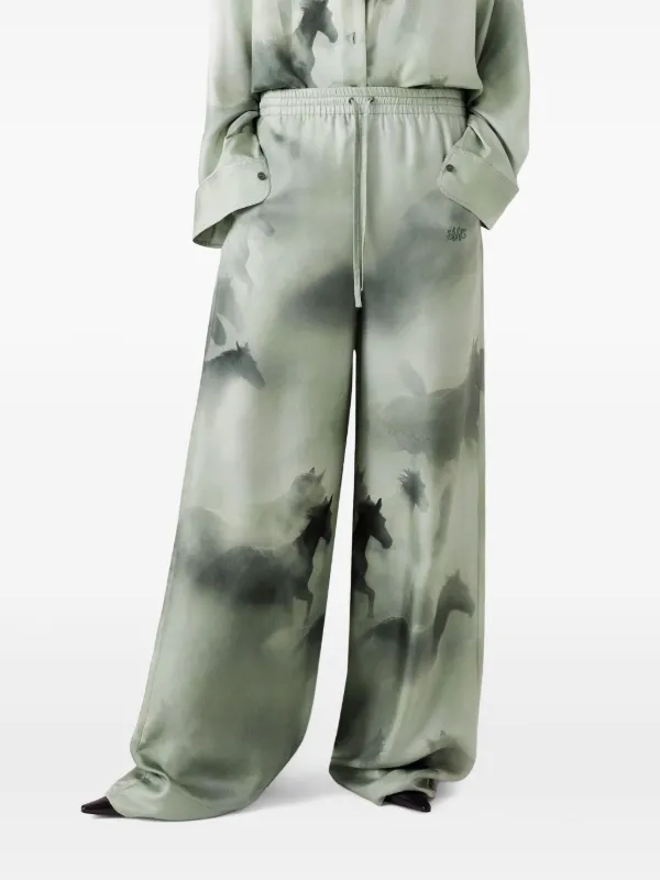 Stella McCartney horse-print Palazzo Trousers | Green | FARFETCH