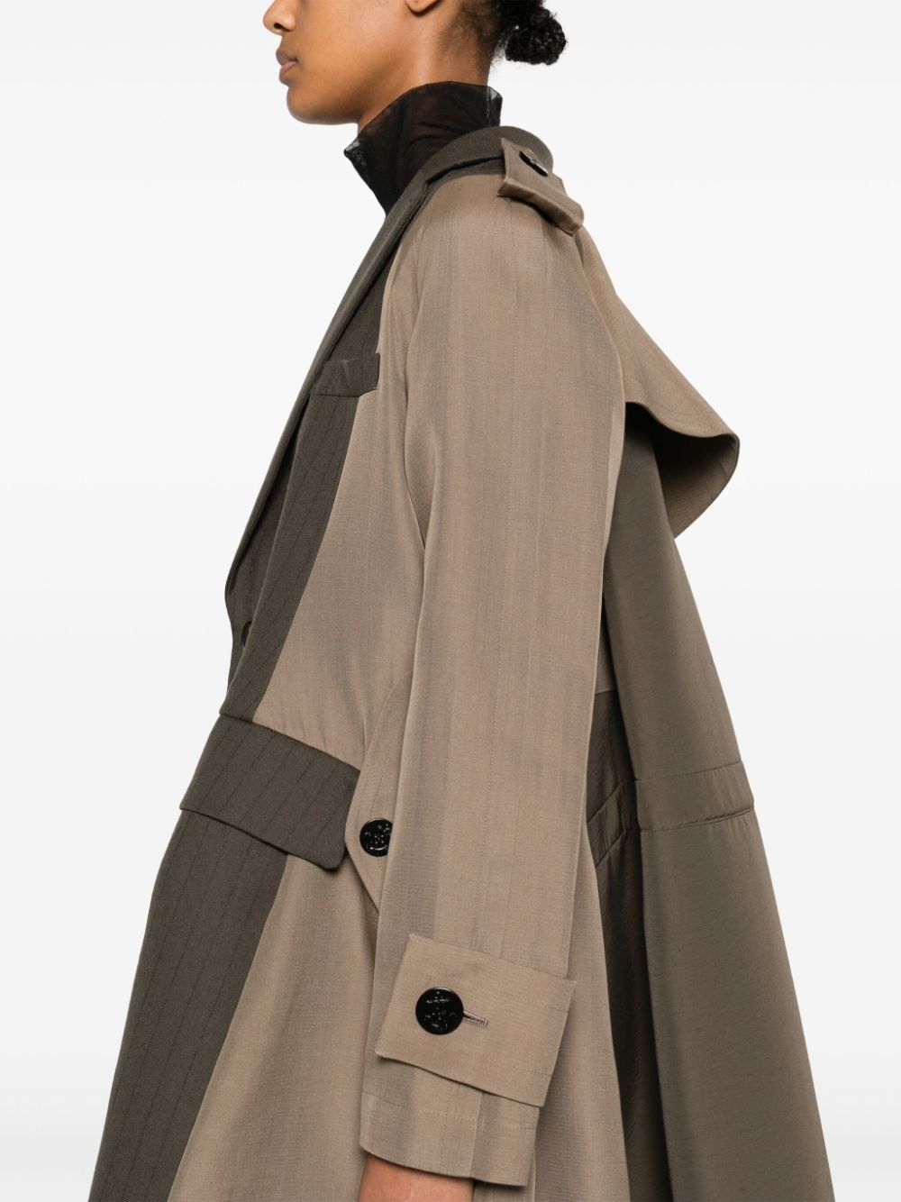 Shop Sacai Panelled-design Trench Coat In Brown