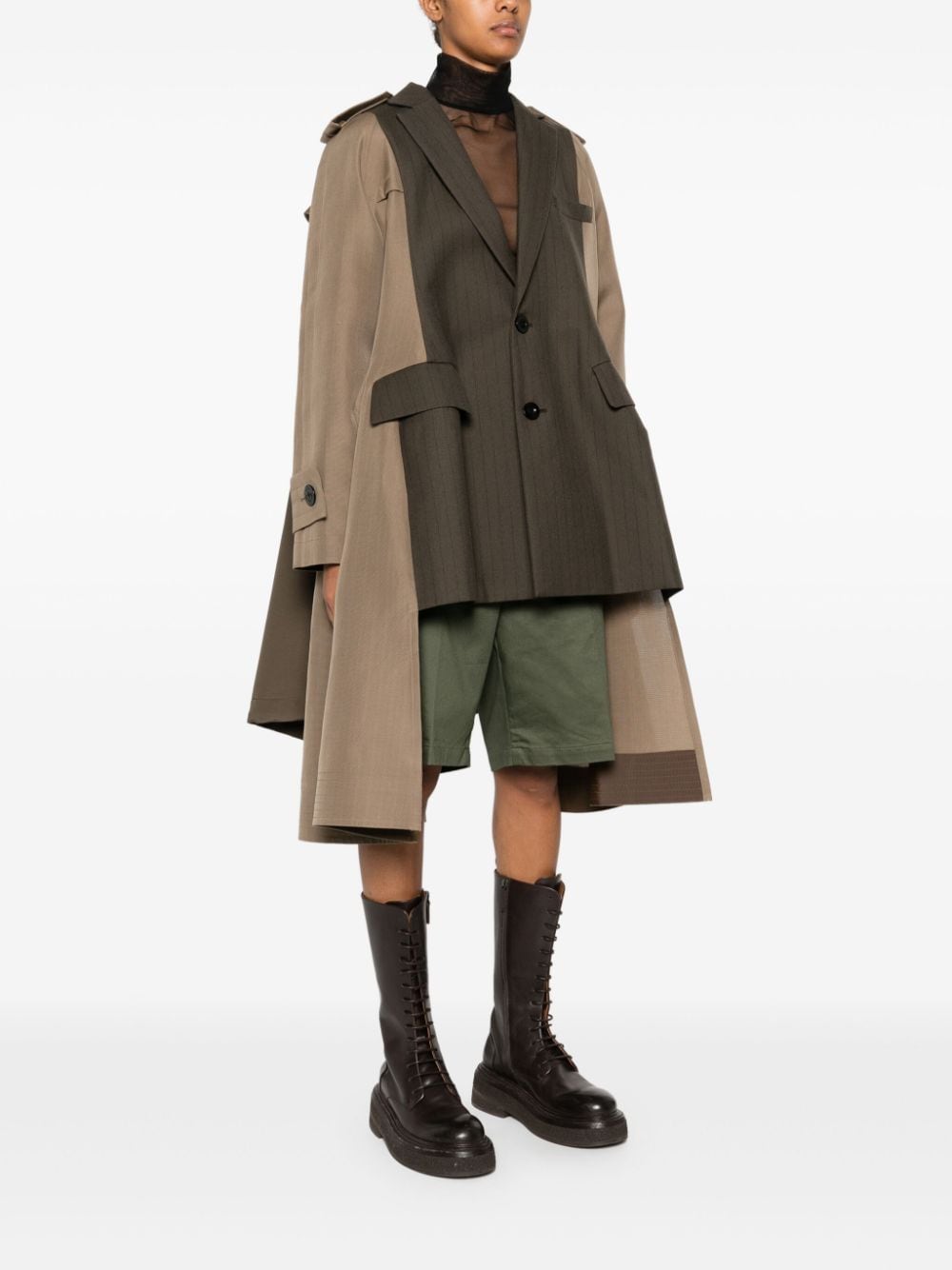 Shop Sacai Panelled-design Trench Coat In Brown