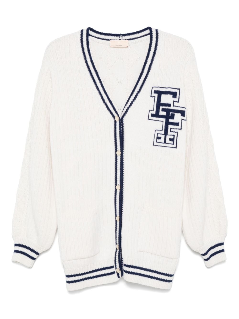 Shop Elisabetta Franchi La Mia Bambina Intarsia-knit Logo Cardigan In White