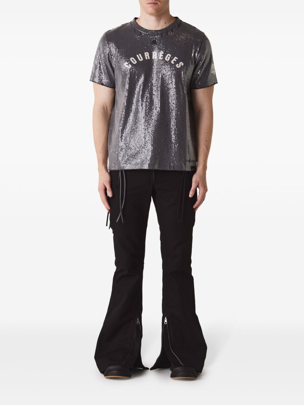 Courrèges embroidered distressed T-shirt - Grijs