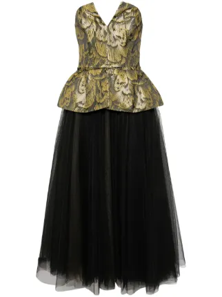 Amsale Jacquard Tulle Midi Dress | Yellow | FARFETCH