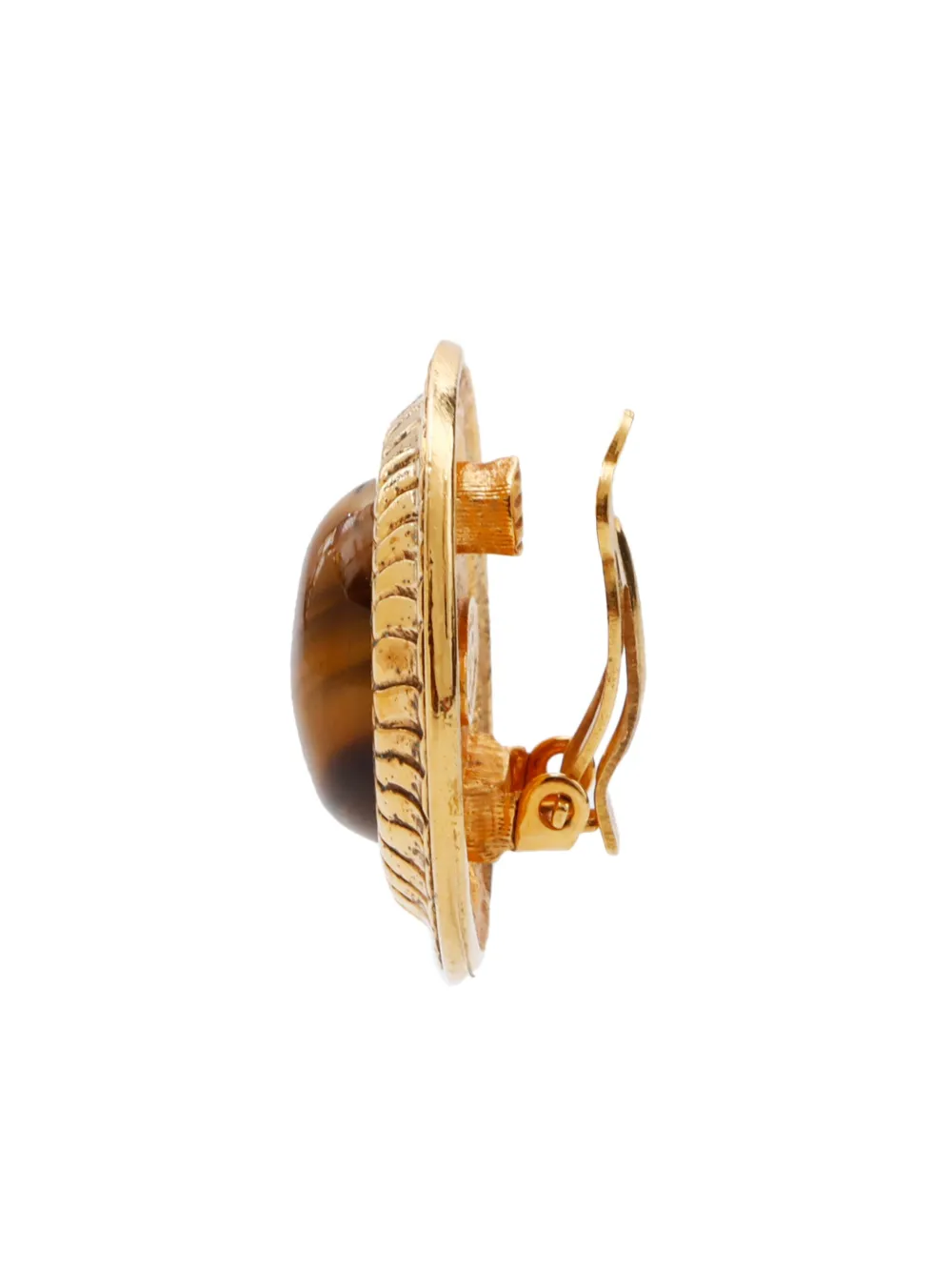 CHANEL Pre-Owned 1998 tiger eye clip-on earrings - Goud
