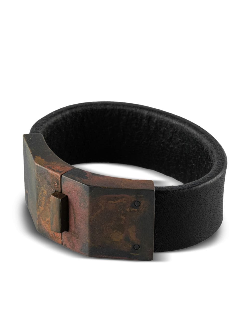 Parts of Four Box Lock leather brass bracelet - Zwart