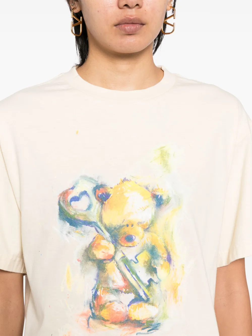 We11done T-shirt met teddybeerprint Beige