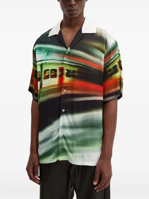 MSGM contrast-collar graphic-print shirt