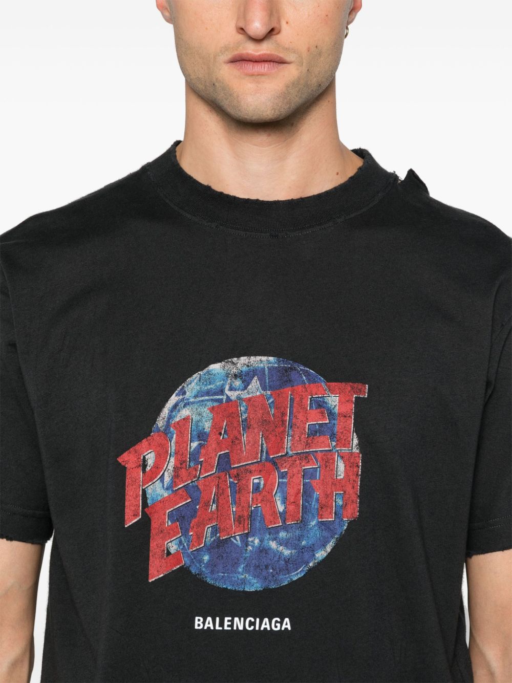 Shop Balenciaga Planet Earth T-shirt In Black