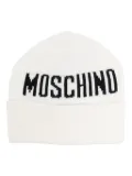Moschino Kids intarsia-logo beanie hat - White