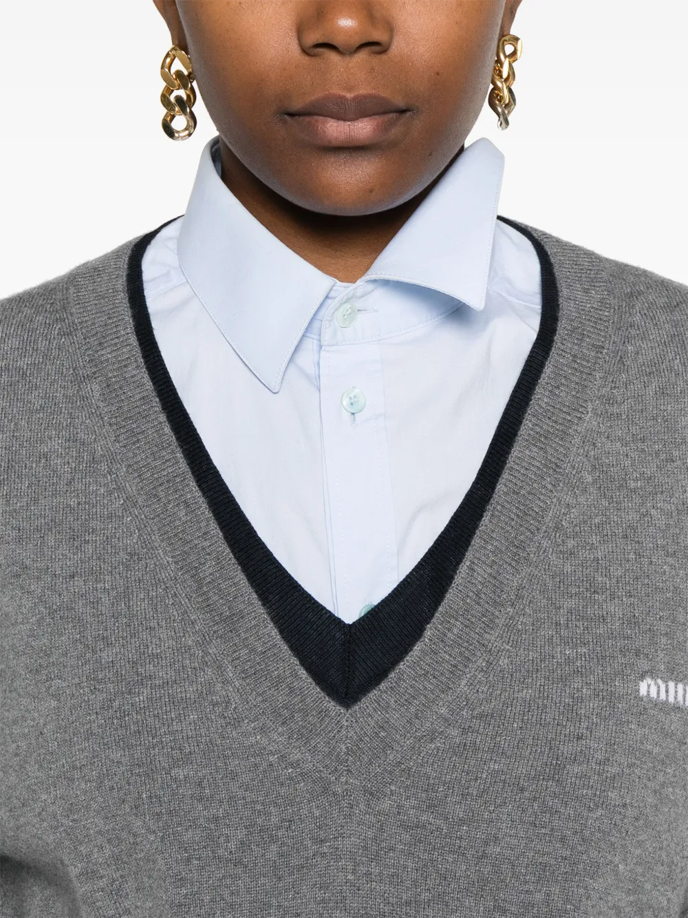Shop Miu Miu V-neck Sweater In Grey