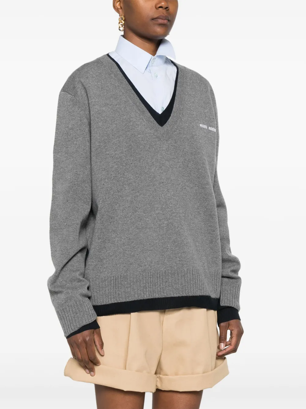 Shop Miu Miu V-neck Sweater In Grey