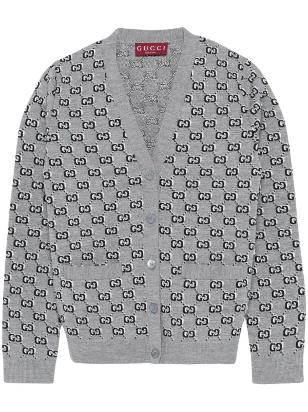 Gucci GG Jacquard Cardigan Grey FARFETCH AE