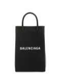 Balenciaga logo-print leather phone case - Black