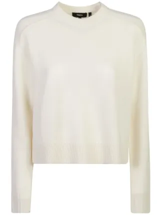 Store Theory mixed trim white cashmere pullover sweater