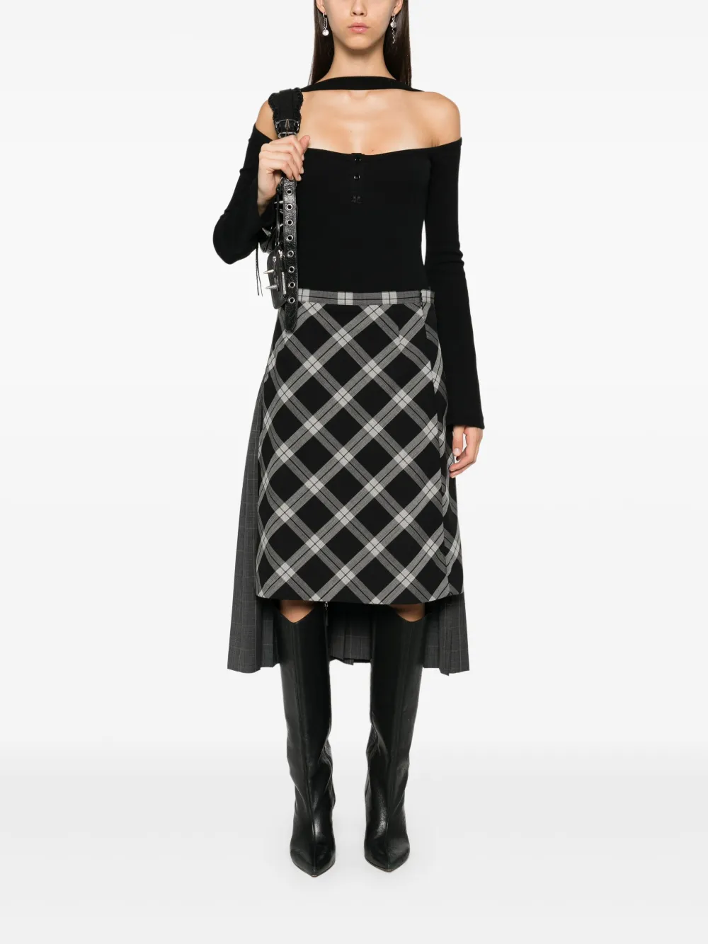 Balenciaga Geruite midi-rok - Grijs