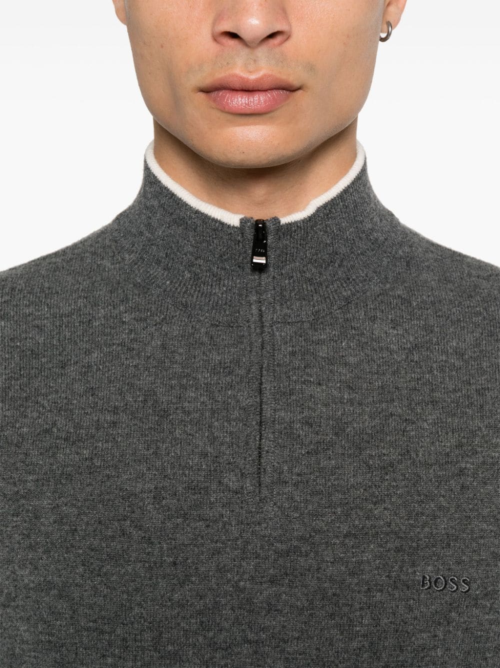 Shop Hugo Boss Virgin Wool Sweater In Grey