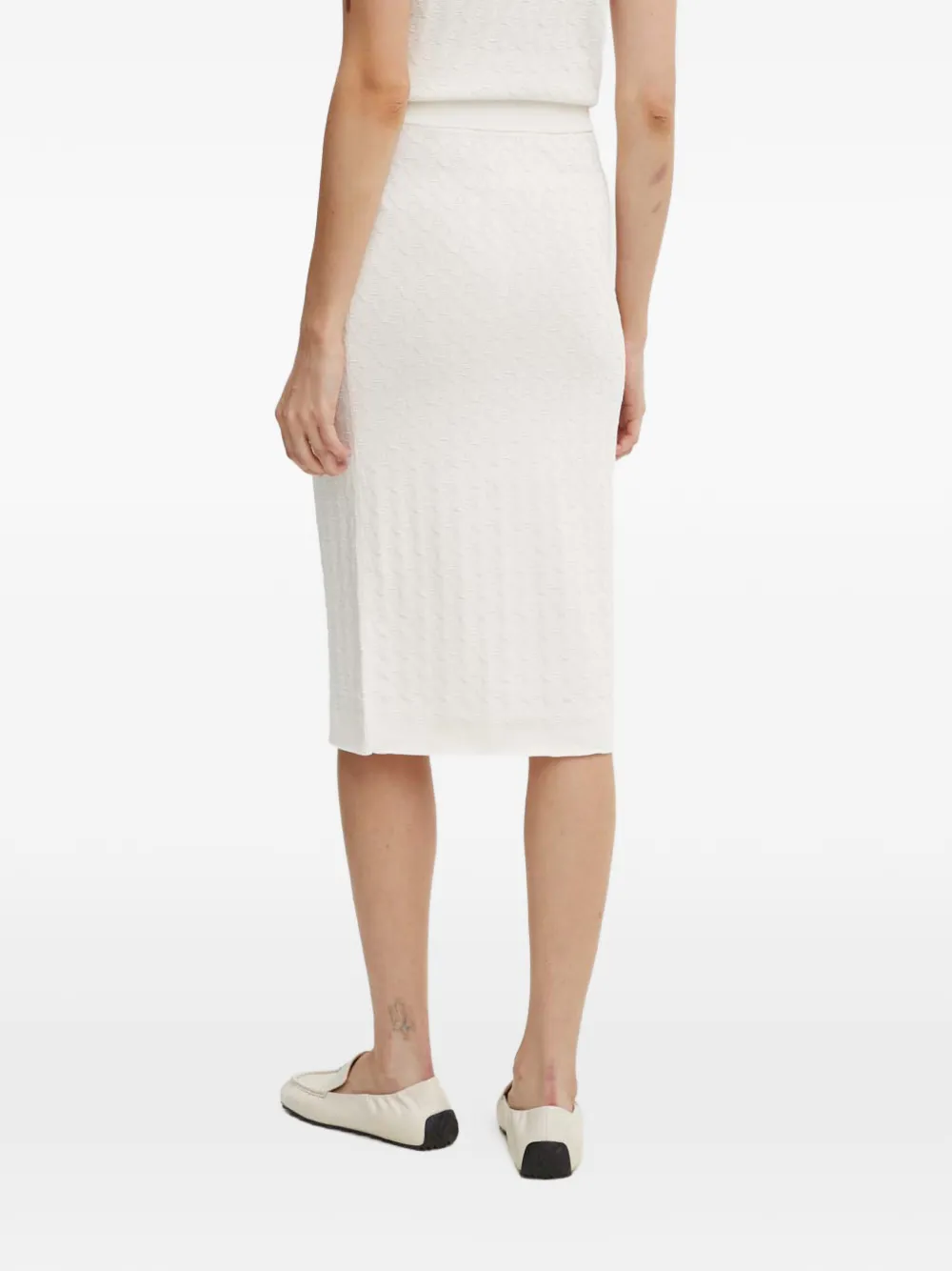  Armani Exchange Textured Knit Midi Fitted Skirt - White 