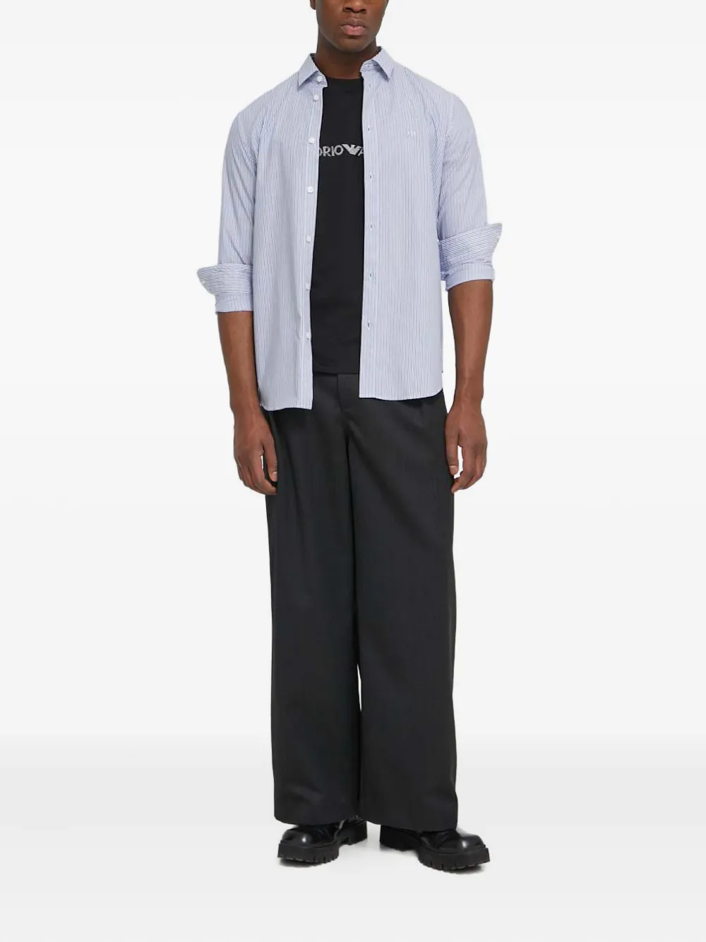 Armani Exchange striped logo-embroidered shirt | Image 2