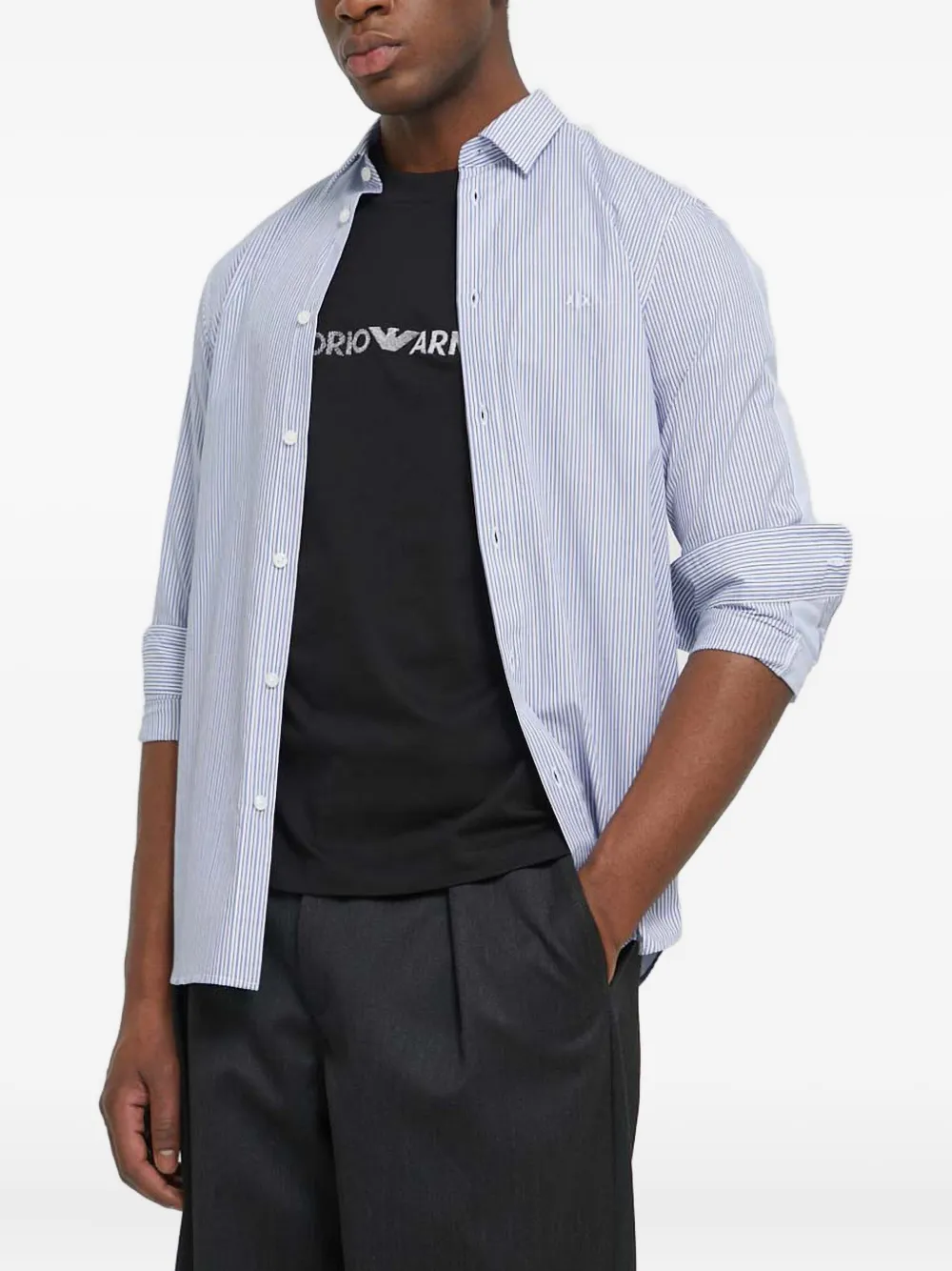 Armani Exchange striped logo-embroidered shirt | Blue | Image 1