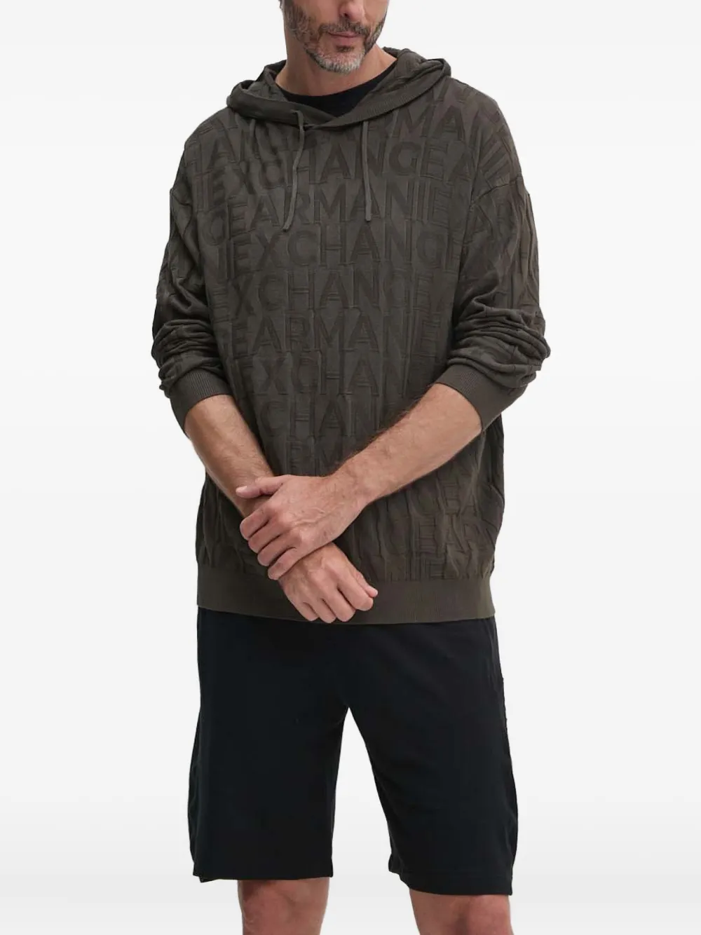 Armani Exchange Logo-pattern Hooded Sweater In Brown