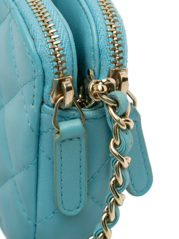 CHANEL Pre Owned 2016 2017 CC Lambskin Double Zip Wallet On Chain Crossbody Bag Blue FARFETCH TR