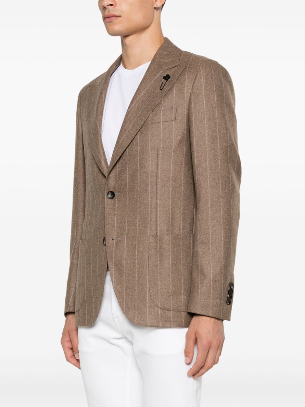 Shop Lardini Striped Blazer In Brown