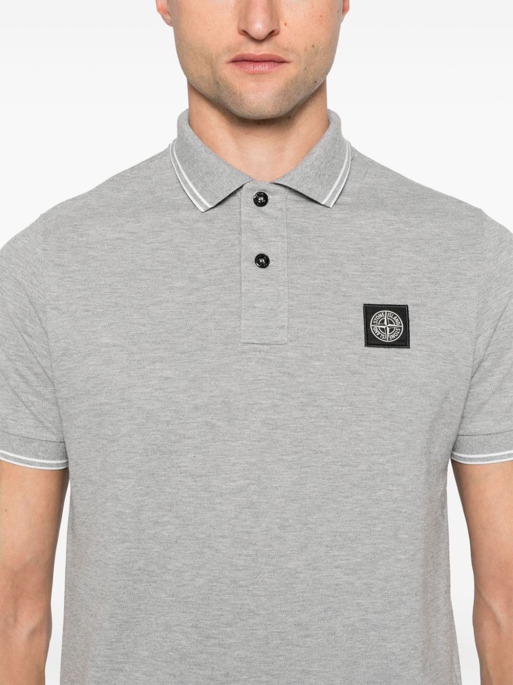 Shop Stone Island Logo-patch Polo Shirt In Grey