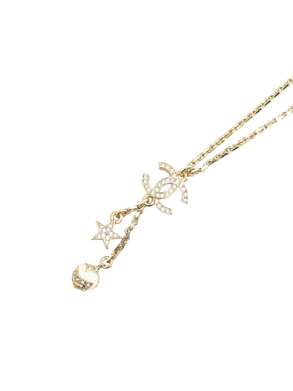 CHANEL Pre-Owned 20th Century Gold Plated CC Rhinestones Star and Ball Pendant costume necklace - Goud