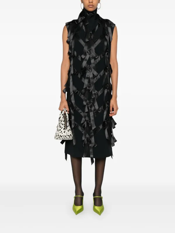 Prada Vestido Midi Con Aplique De Moño Negro FARFETCH PE - Main Image