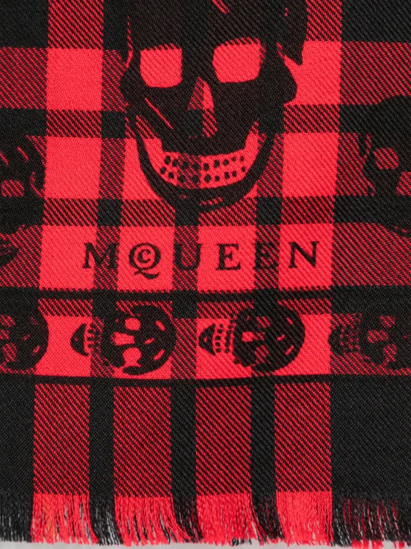 ALEXANDER MCQUEEN スカル柄 レッドスカーフ Alexander McQueen Black & Red Classic Skull Print Chiffon