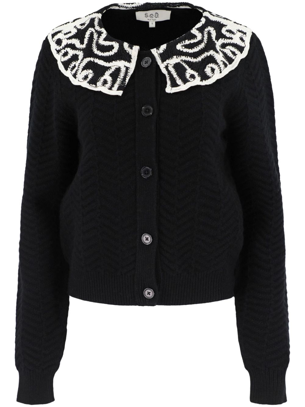 Sea Cardigan Alice con ricamo Battenberg - Nero