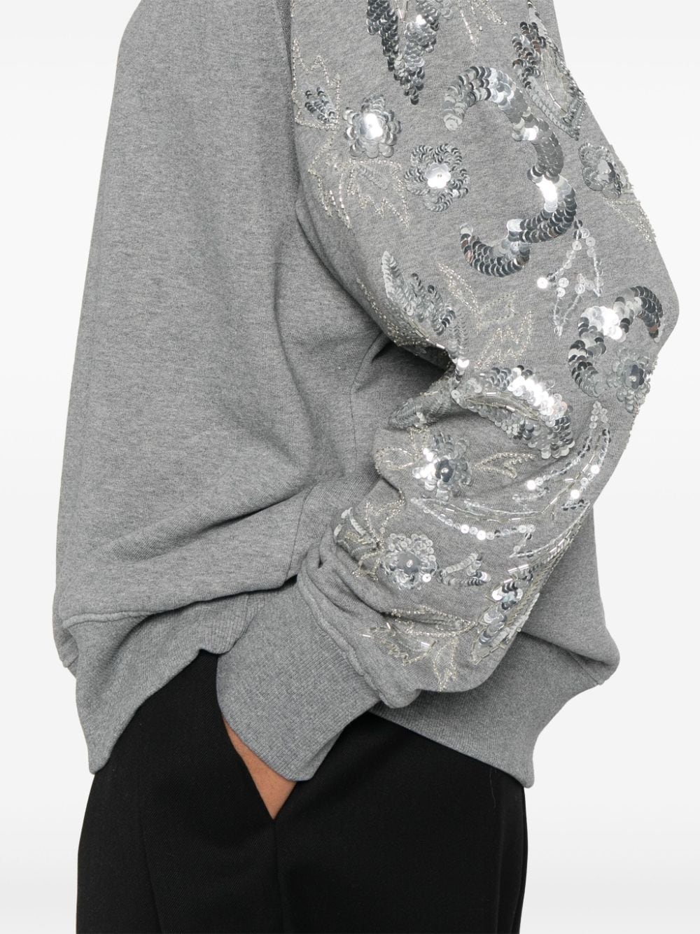 Shop Essentiel Antwerp Sequin And Bead-embellished Sweatshirt In Grey