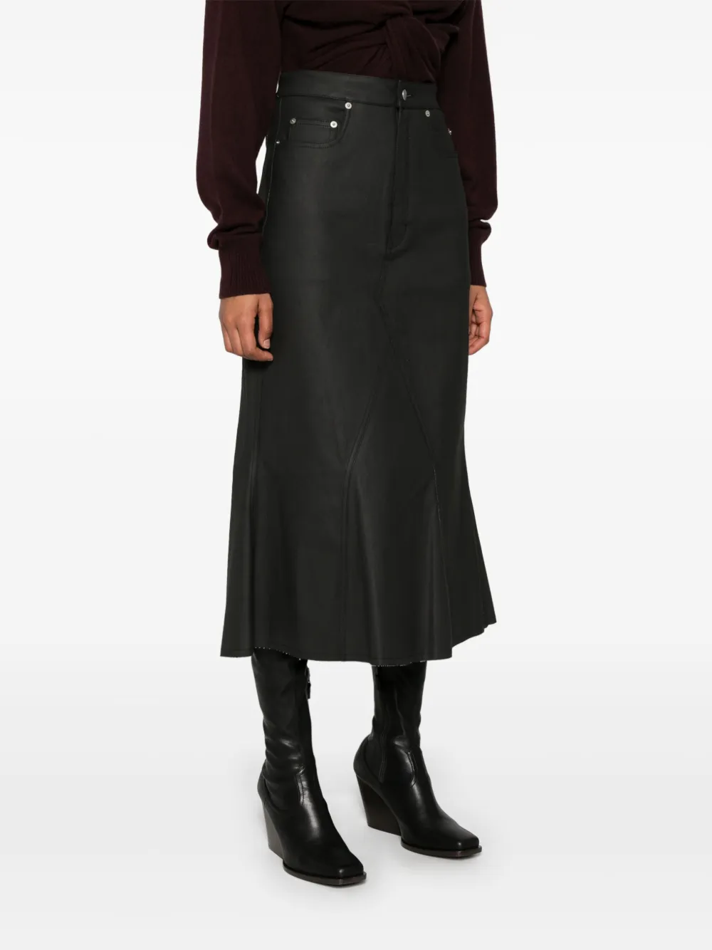 Rick Owens Gecoate midi-rok Zwart
