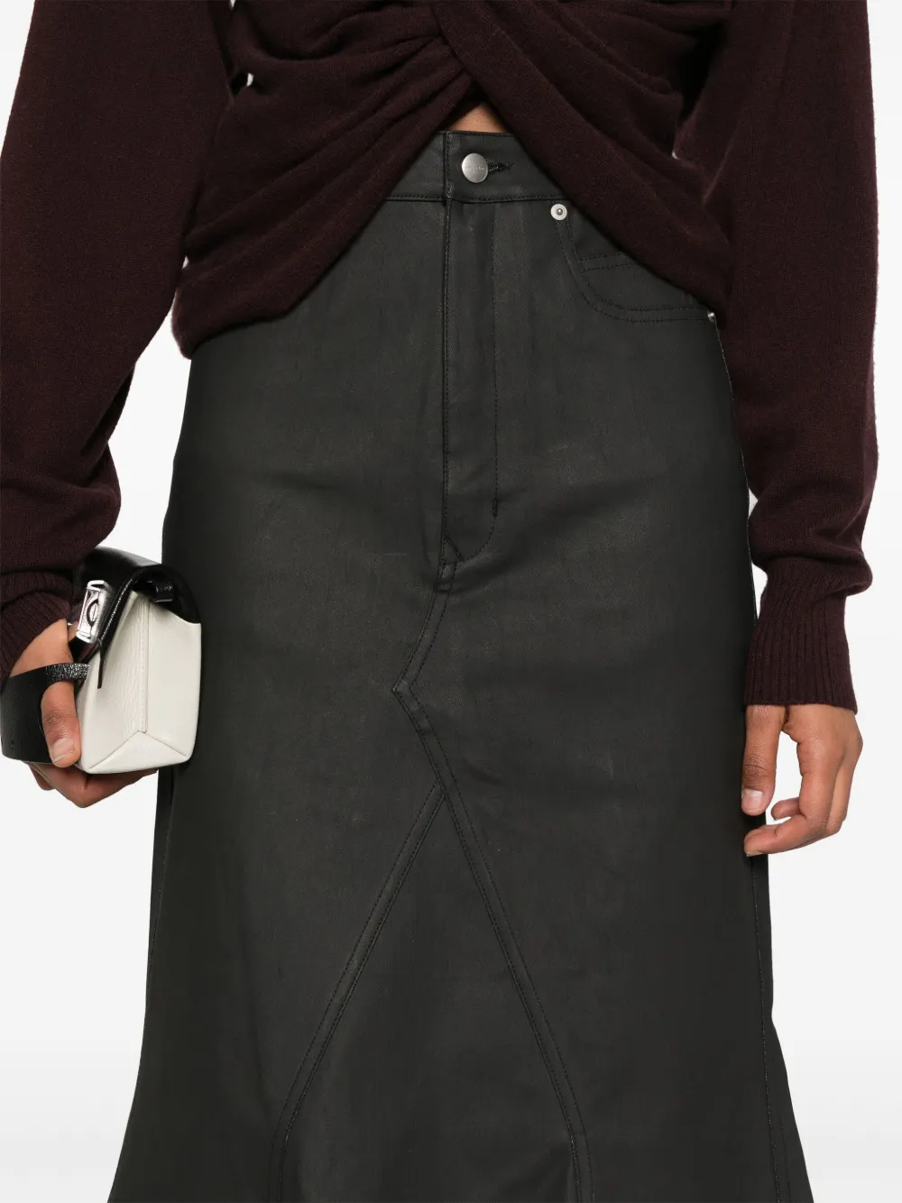 Rick Owens Gecoate midi-rok Zwart