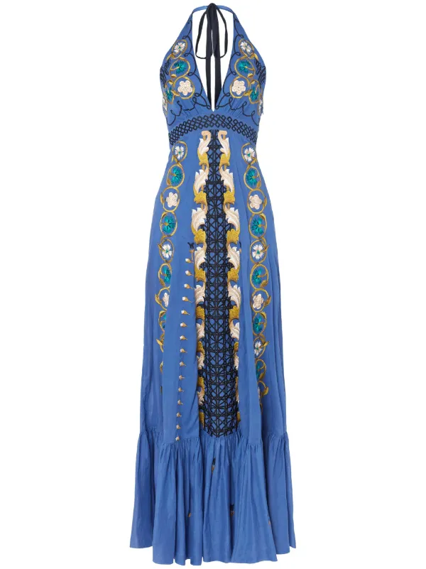 chinese dress ladies Blue Floral Printed Flutter Tank Tiered Maxi Dress *FINAL SALE*  SSYS