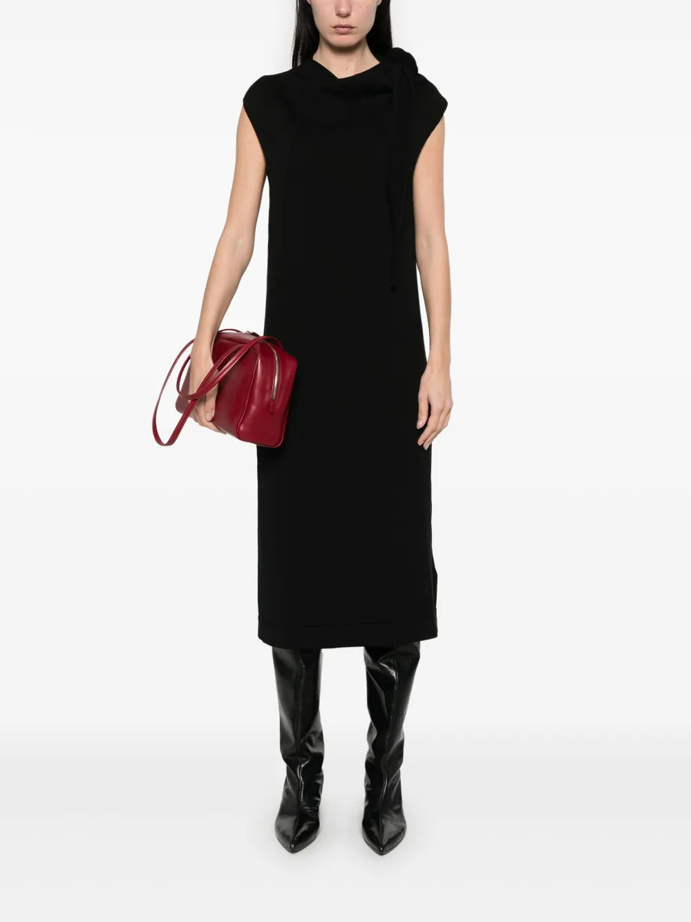 Jil Sander fine knit draped-detailed midi dress - Zwart