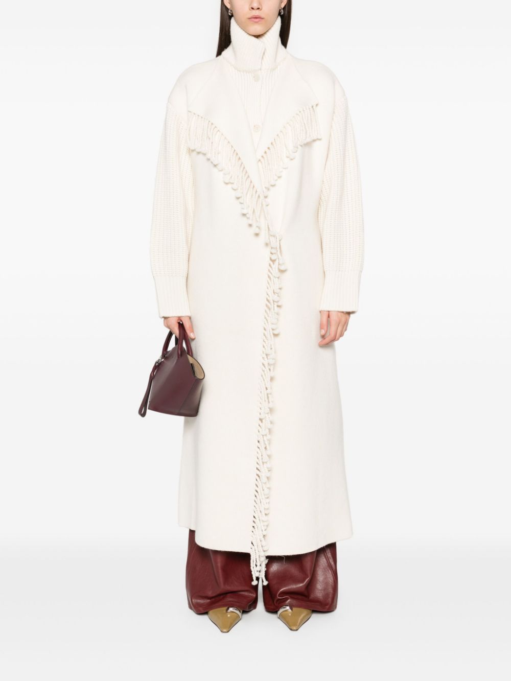 FRAME ribbed-detail fringe coat Women