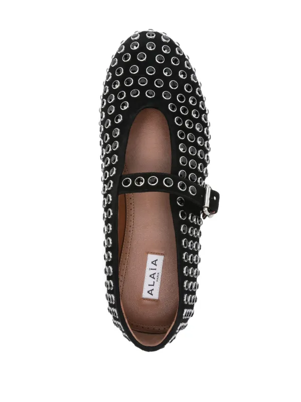 フラットシューズ Alaia Rhinestone ballet flats Embellished leather ballet flats in black - Alaia | Mytheresa