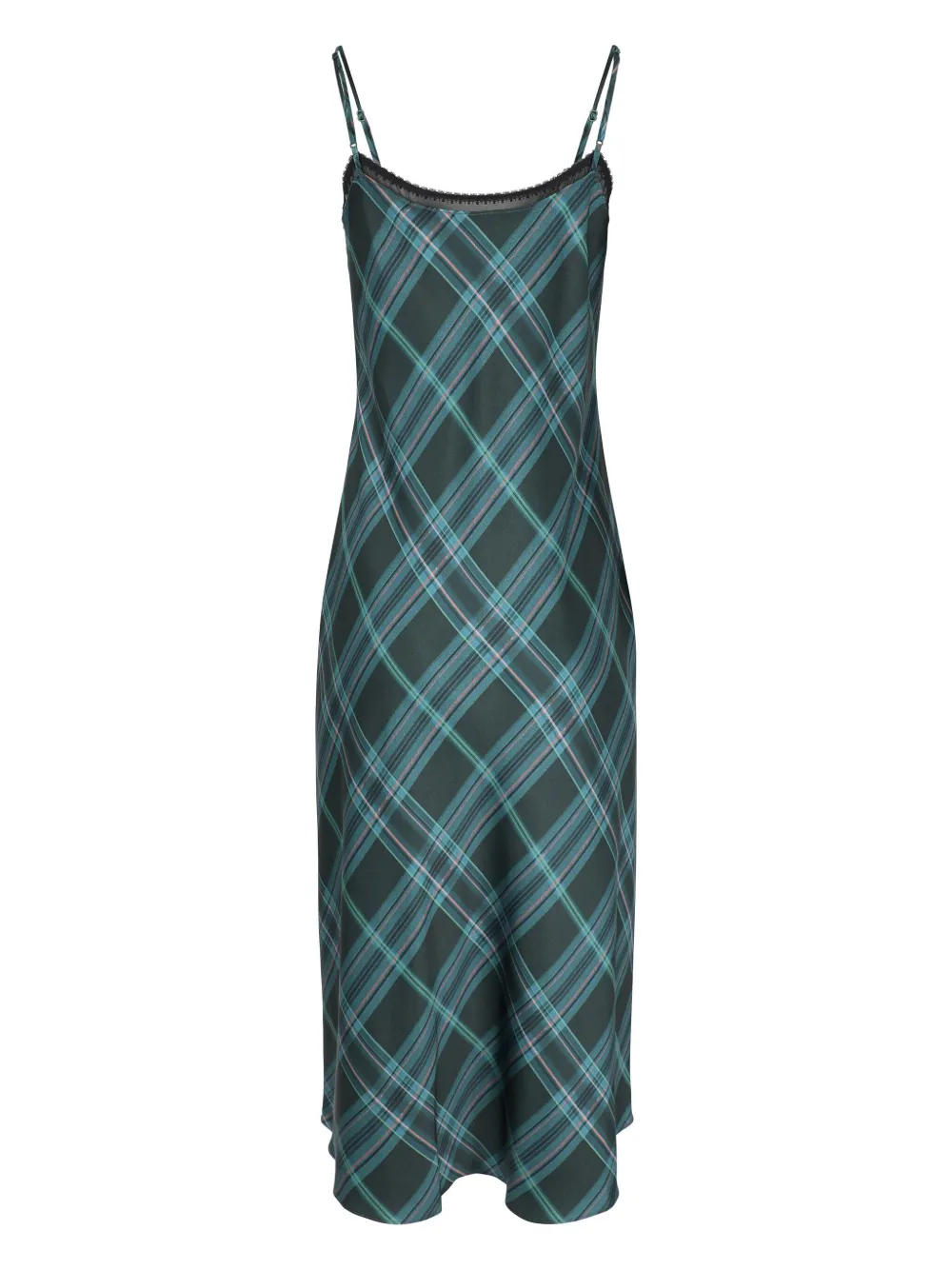 Vince plaid lace-trim midi dress - Groen
