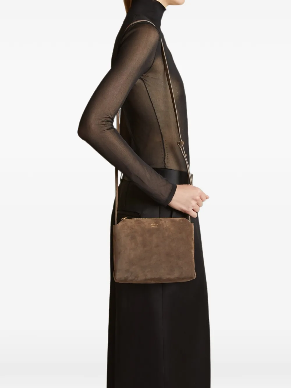 KHAITE Medium Lina suède crossbodytas Beige