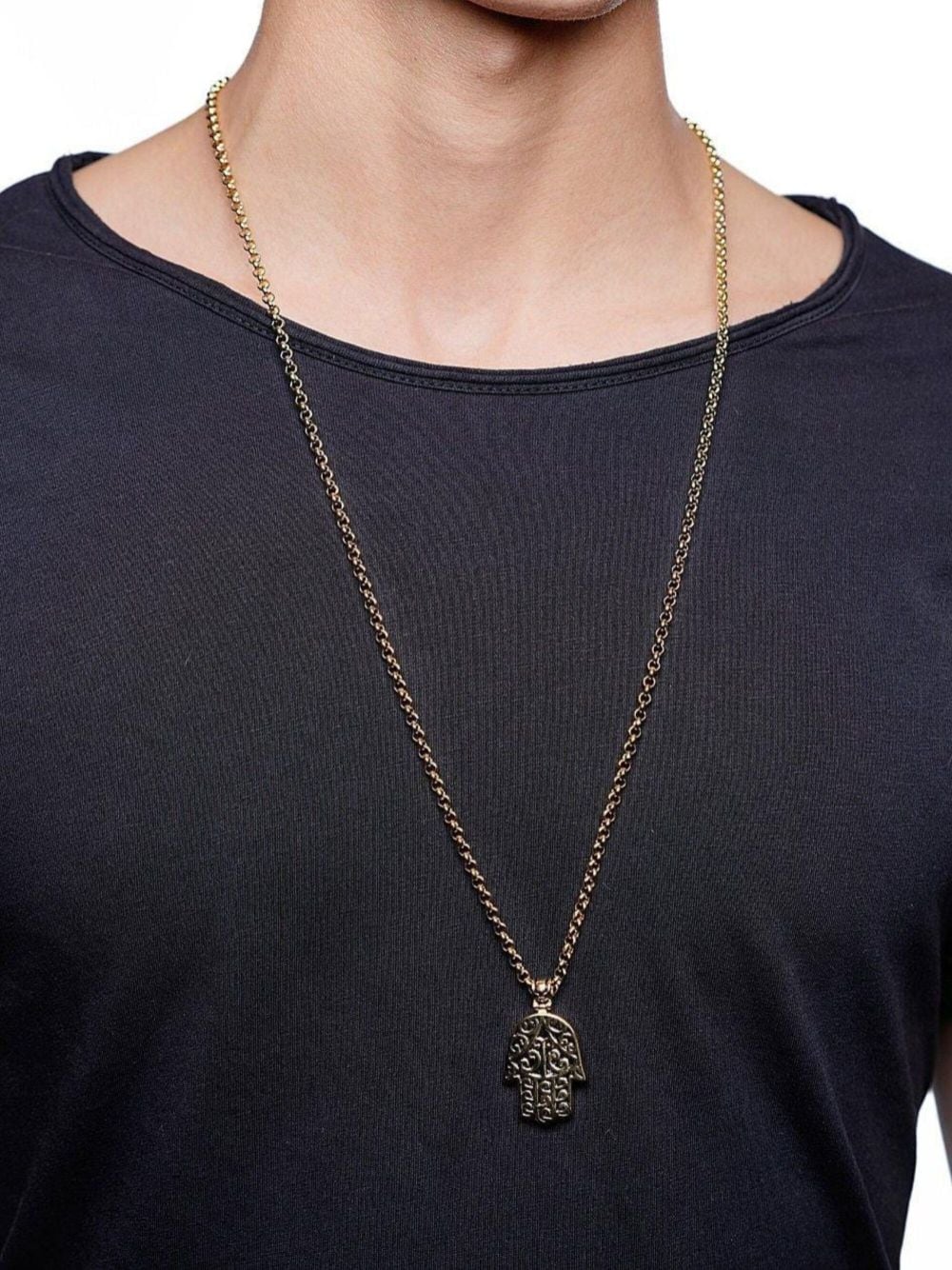 Shop Nialaya Jewelry Hamsa Hand Necklace In Gold