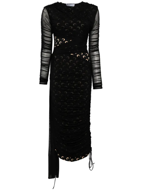 MARINE SERRE Jersey Draped Midi Dress - Black MARINE SERRE Jersey Draped Midi Dress - Black