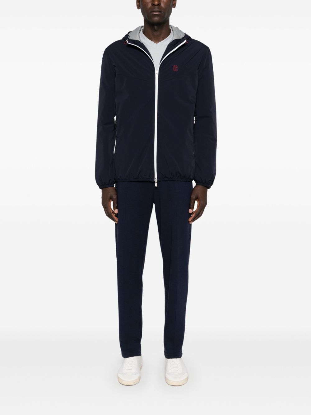 Shop Brunello Cucinelli Logo-embroidered Jacket In Blue