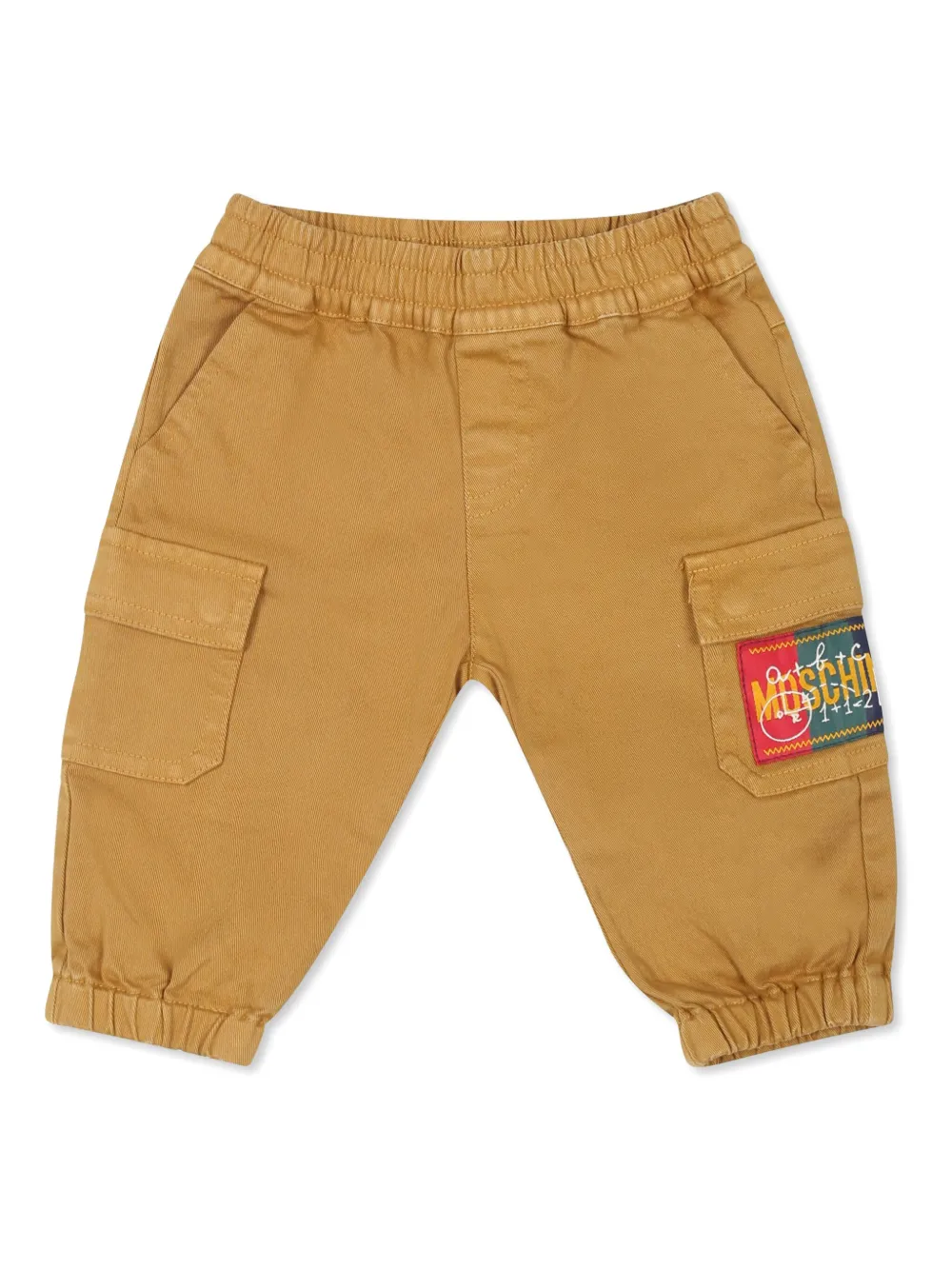Moschino Logo-appliqué Trousers In Neutrals