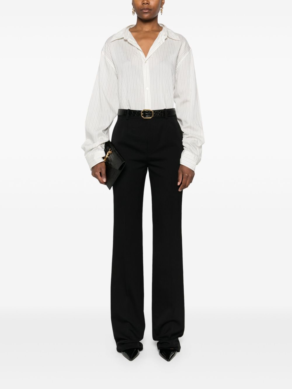 Shop Saint Laurent Flared Trousers In Black