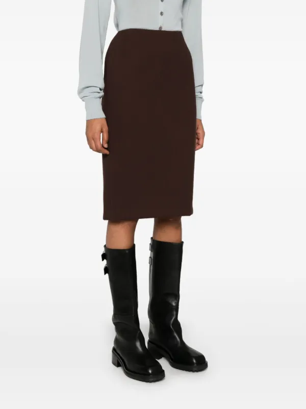 Miu Miu Pencil Midi Skirt | Brown | FARFETCH UK
