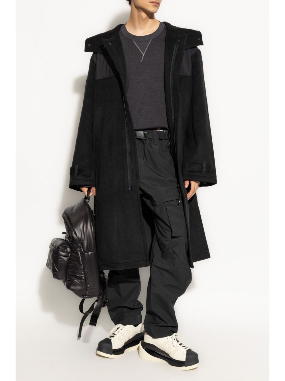 Y-3 hooded trench coat - Zwart