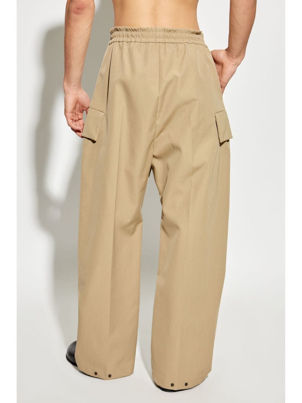 Shop Fear Of God Logo-patch Wool Trousers In 260 Dune