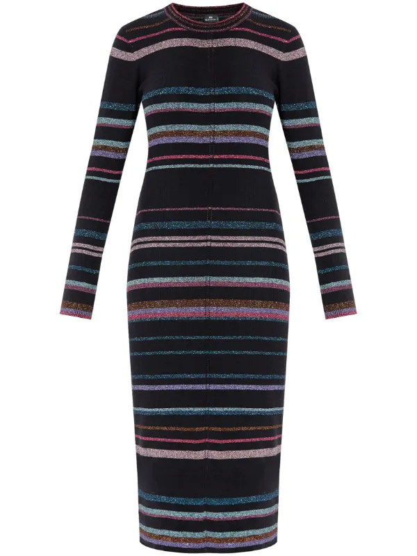 PS Paul Smith Striped Midi Dress | Black | FARFETCH
