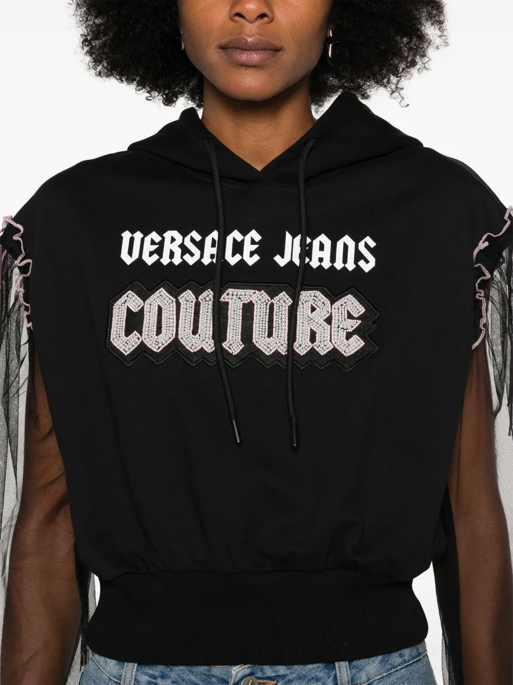 Affordable Versace Jeans Couture Embellished Gothic Logo hoodie Women