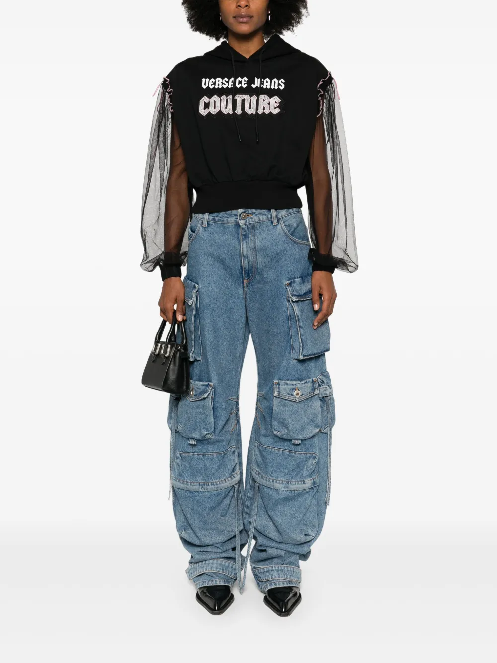 Affordable Versace Jeans Couture Embellished Gothic Logo hoodie Women